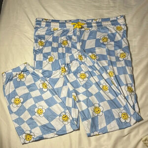 Checkered Blue Lounge Pajama pants with Daisies- size L/XL